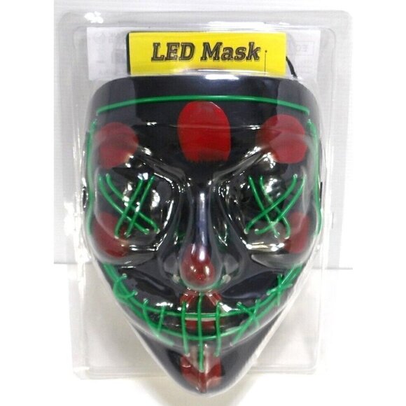 LED lighted Halloween mask black, green & red adult size NEW - Picture 1 of 2